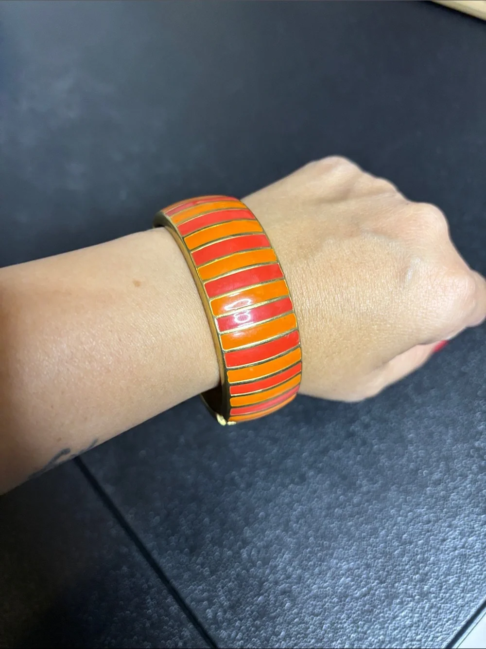 Banana Republic Bold Orange & Red Enamel Bangle Clamper Preppy Boho Bracelet